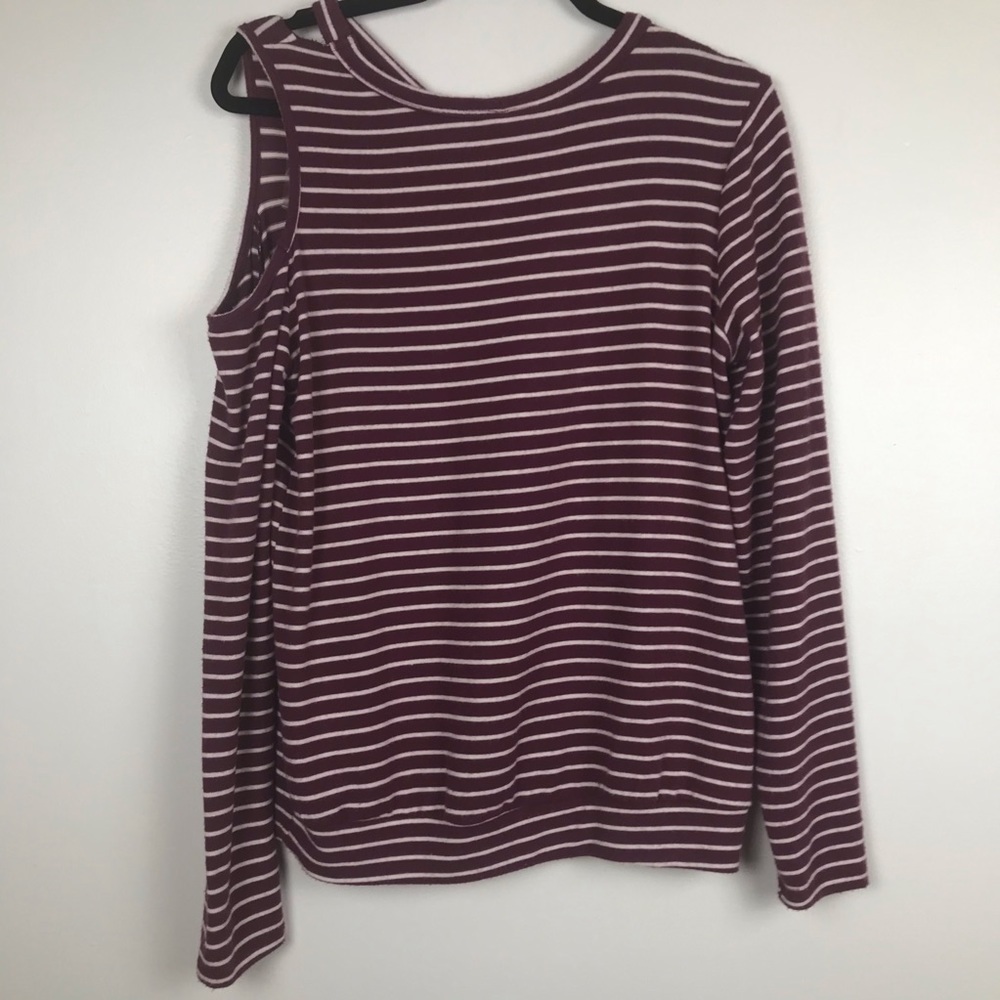 Poof! Top One Cold Shoulder Cut Out Stripes Women Size Small Long Sleeves